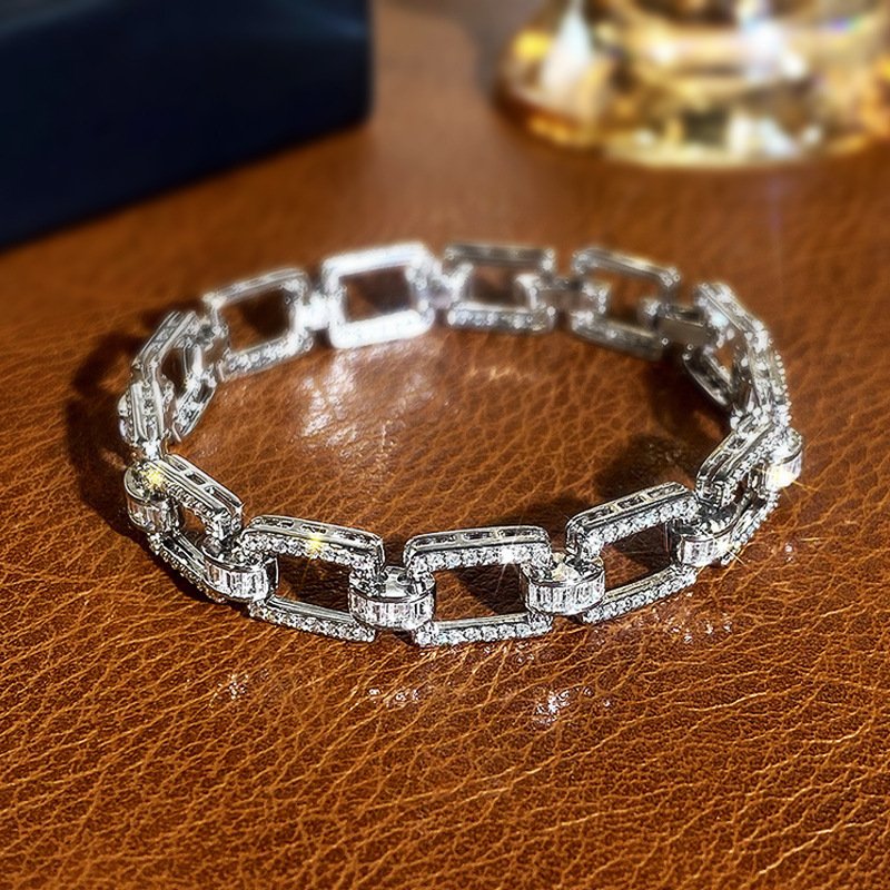Niche Hip-hop Punk Bracelet Unisex Square Design With Micro-paved Zirconia
